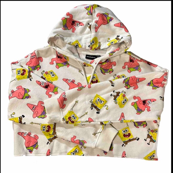 Nickelodeon SpongeBob SquarePants And Patrick Hoodie Long sleeve Cropped Large - Picture 1 of 8